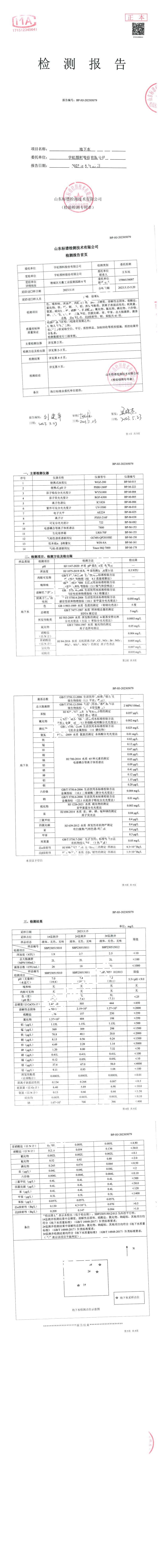 宇虹颜料股份有限公司2023年（上）地下水检测报告公示